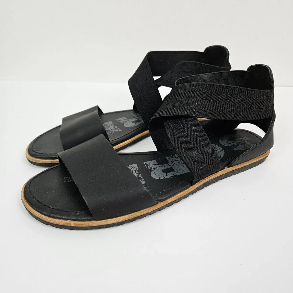 Sorel Ella Black Stretch Cross Ankle Strap Sandal 10.5 NL2893-010